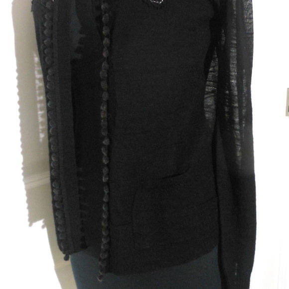 ANTHROPOLOGIE NWT BLACK POM-POM FRINGE CARDIGAN - Picture 7 of 8